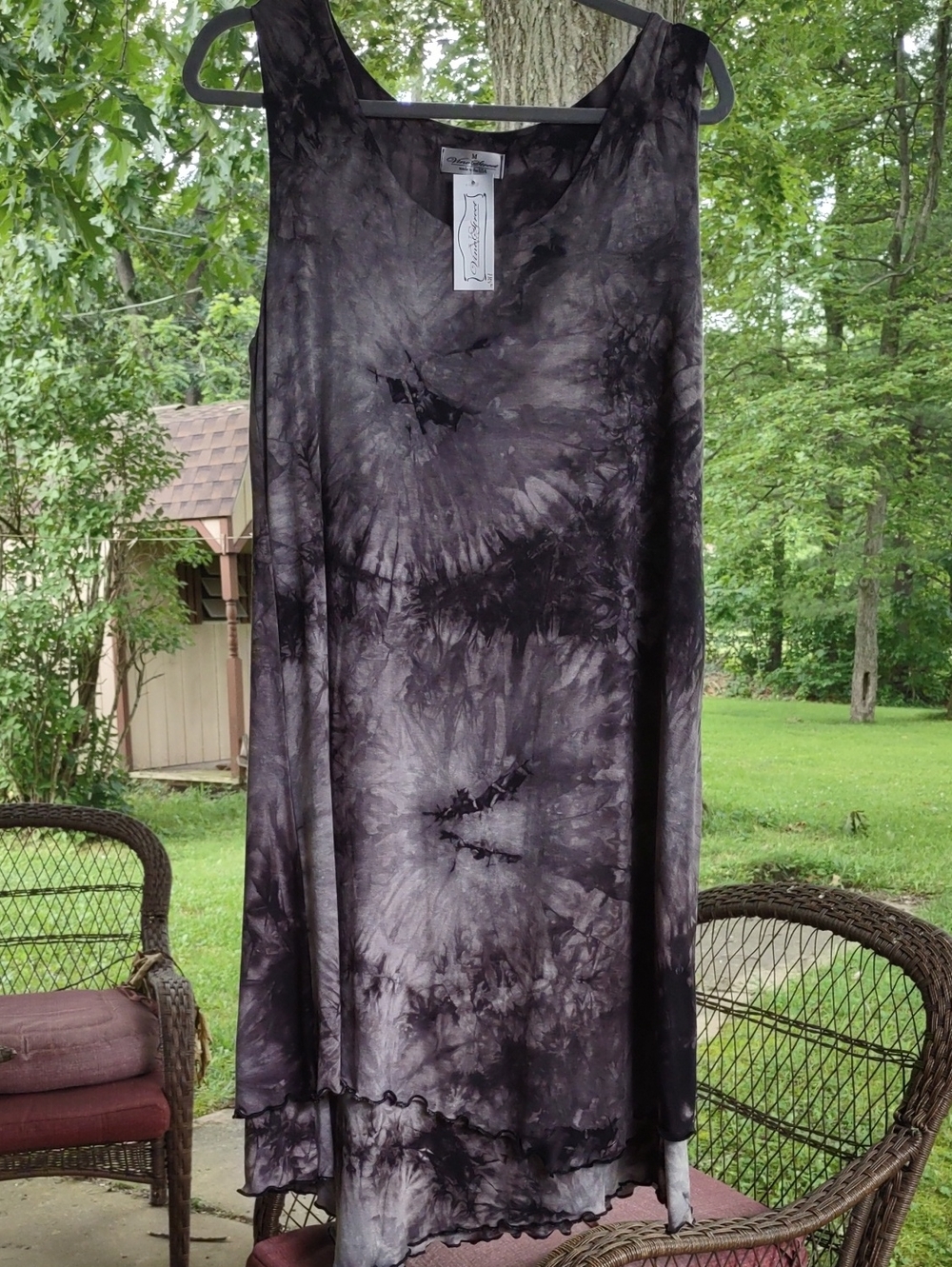 NWT Vine Street Apparel Boho Gray Black Tie Dye Ruffle Size Medium